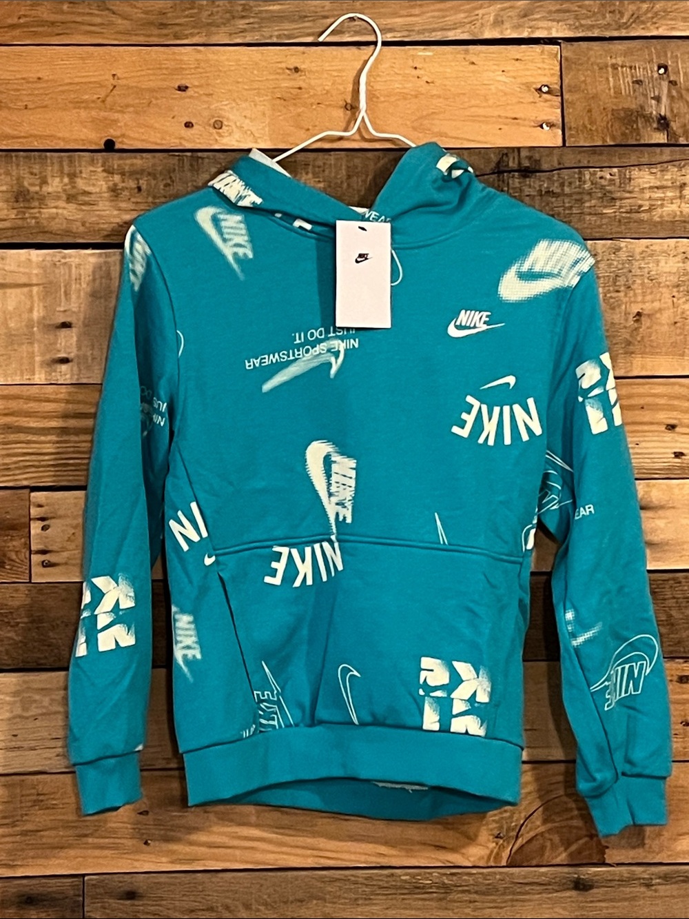 Nike Kids Teal Graphic Hoodie with White Logos